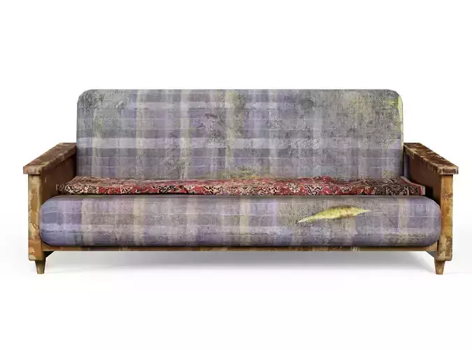 old vintage used dirty retro clothed couch  with carpet da1 Low-poly 3D model