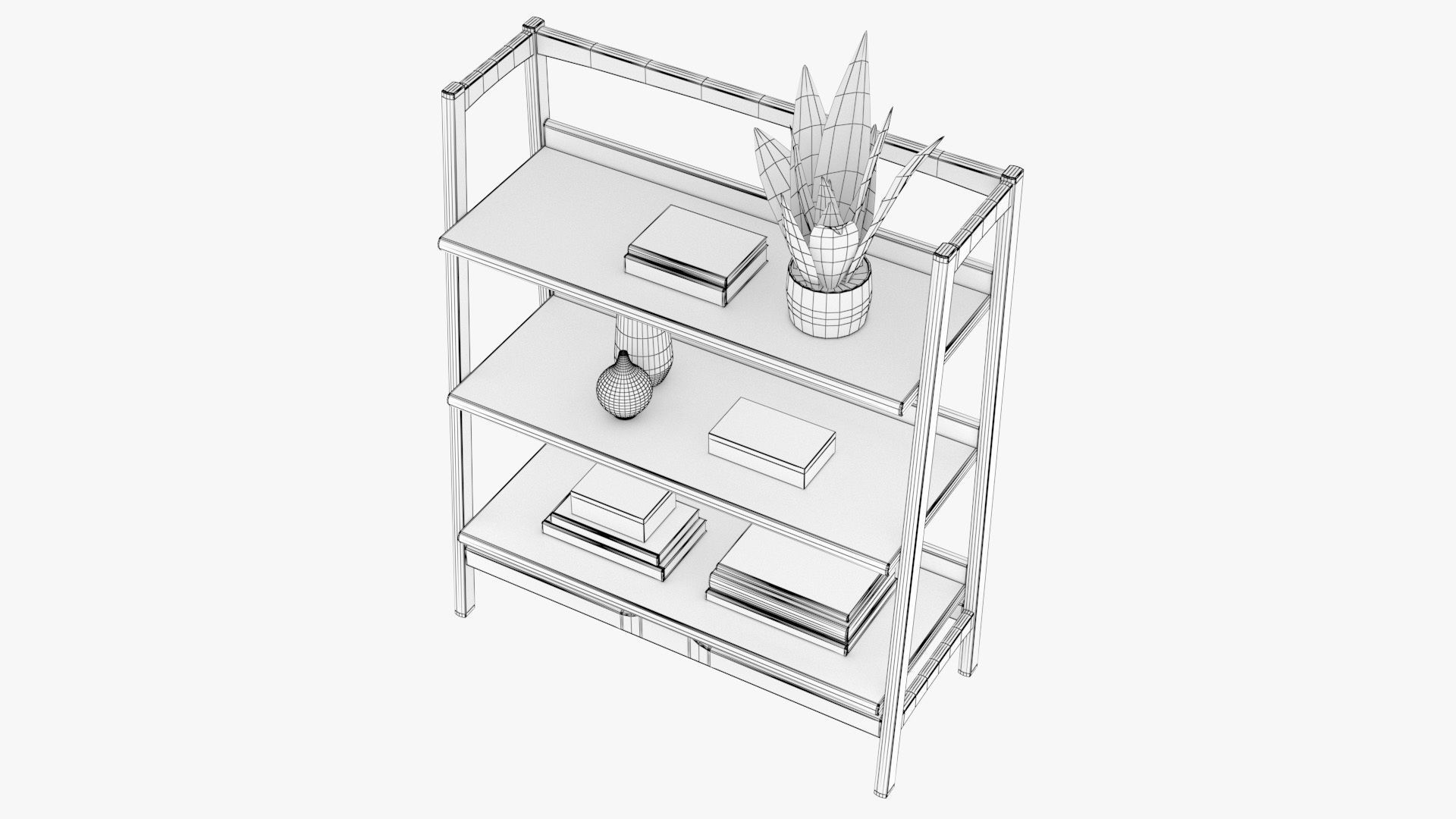 Mid-Century Bookshelf Low-poly 3D model_15