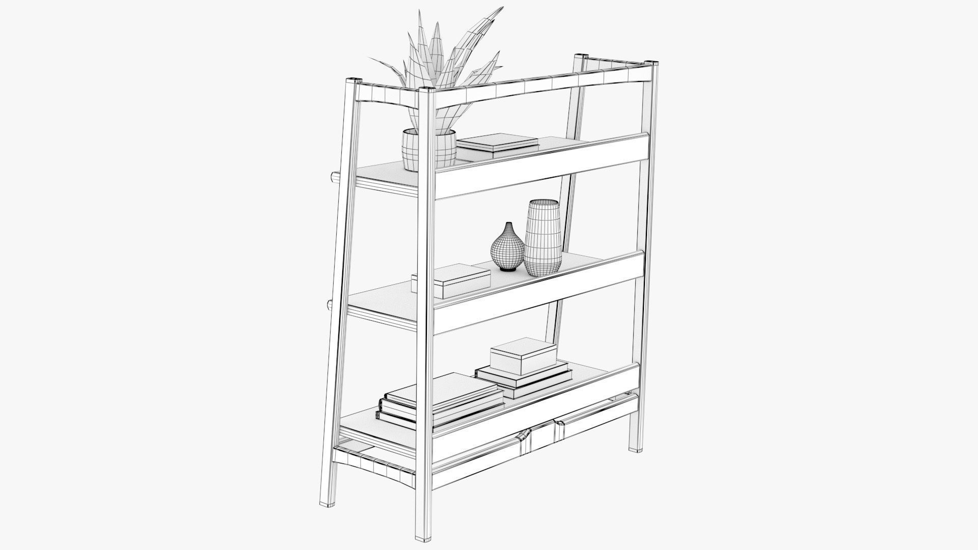 Mid-Century Bookshelf Low-poly 3D model_13