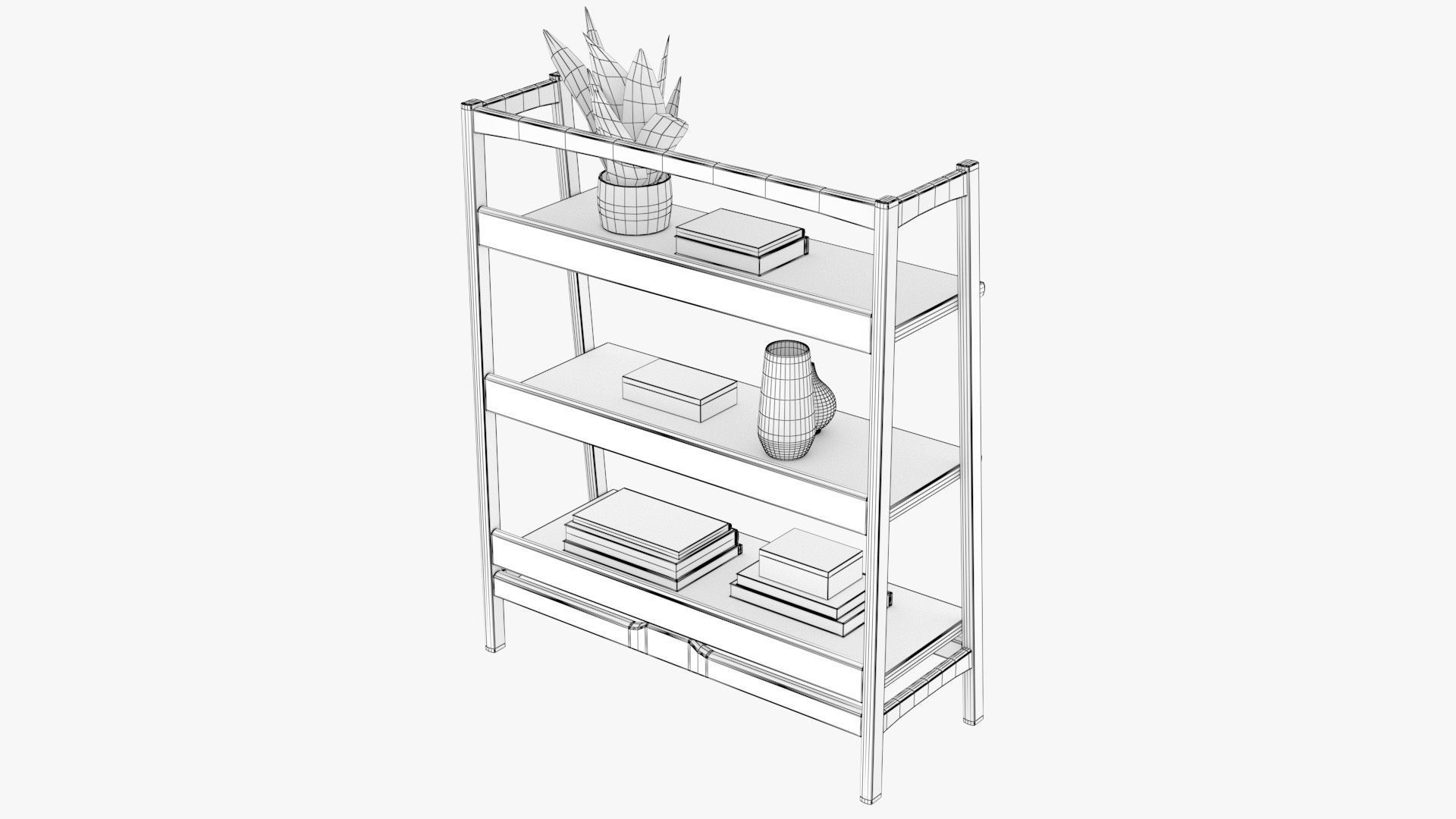Mid-Century Bookshelf Low-poly 3D model_12