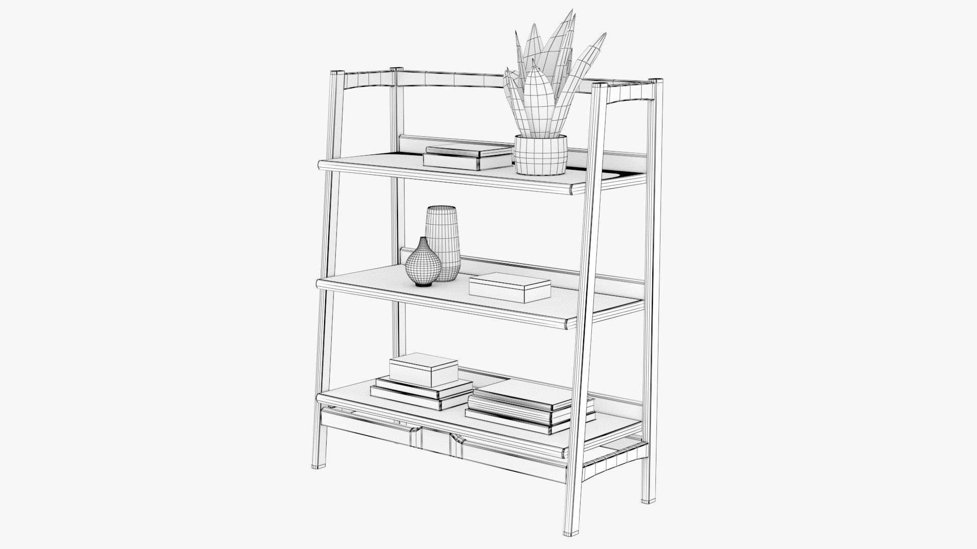 Mid-Century Bookshelf Low-poly 3D model_18