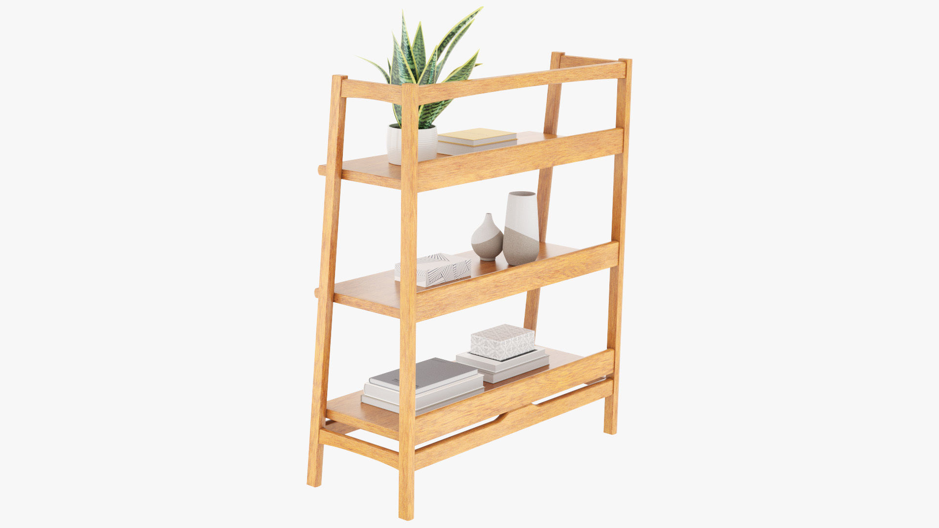 Mid-Century Bookshelf Low-poly 3D model_6