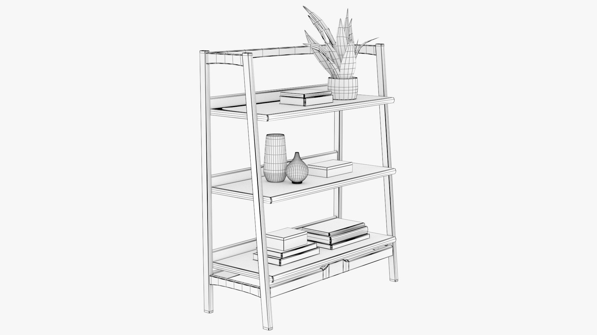 Mid-Century Bookshelf Low-poly 3D model_16