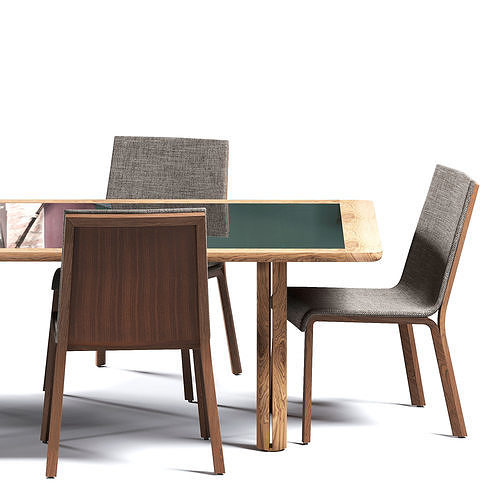 Dinning Set dining table with four chairs and glass top 3D model 3
