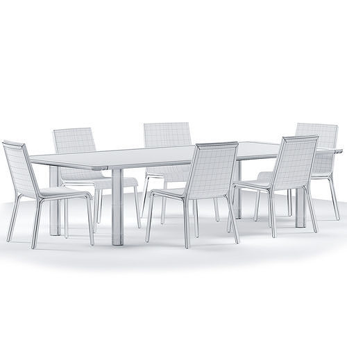 Dinning Set dining table with four chairs and glass top 3D model 4