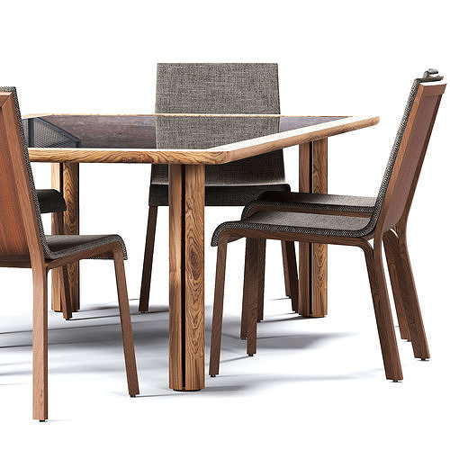 Dinning Set dining table with four chairs and glass top 3D model 2