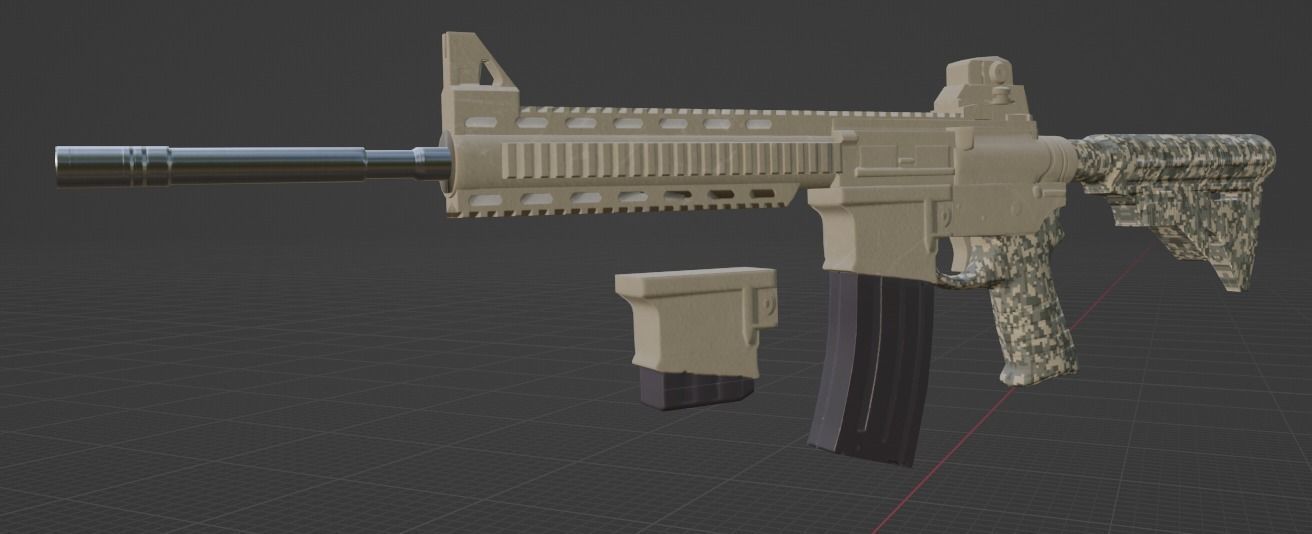 Low poly AR-15 military Gun  Low-poly 3D model_2