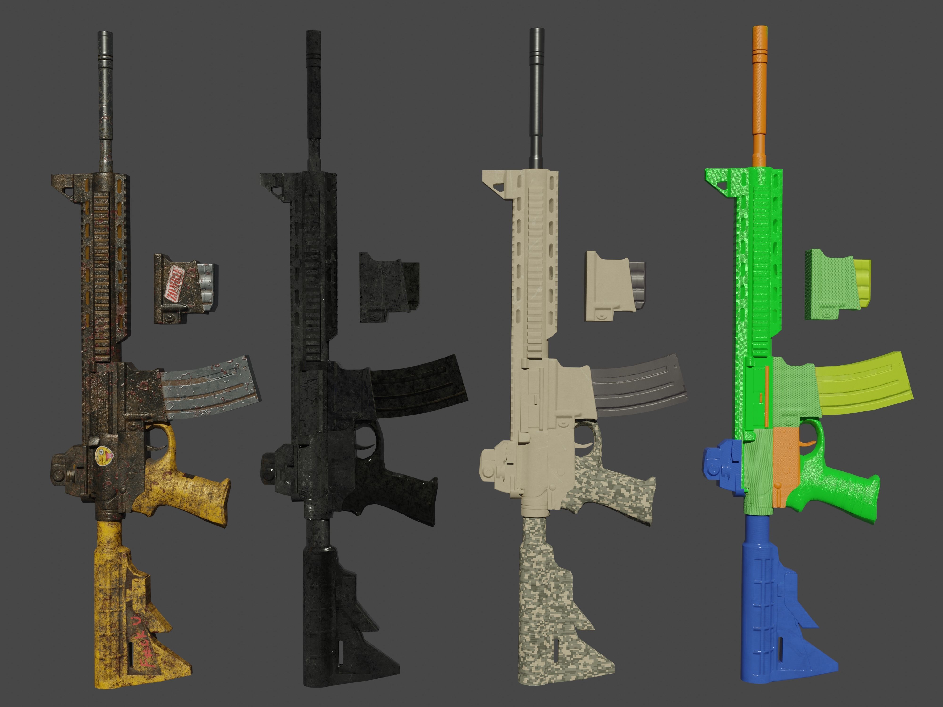 Low poly AR-15 military Gun  Low-poly 3D model_6