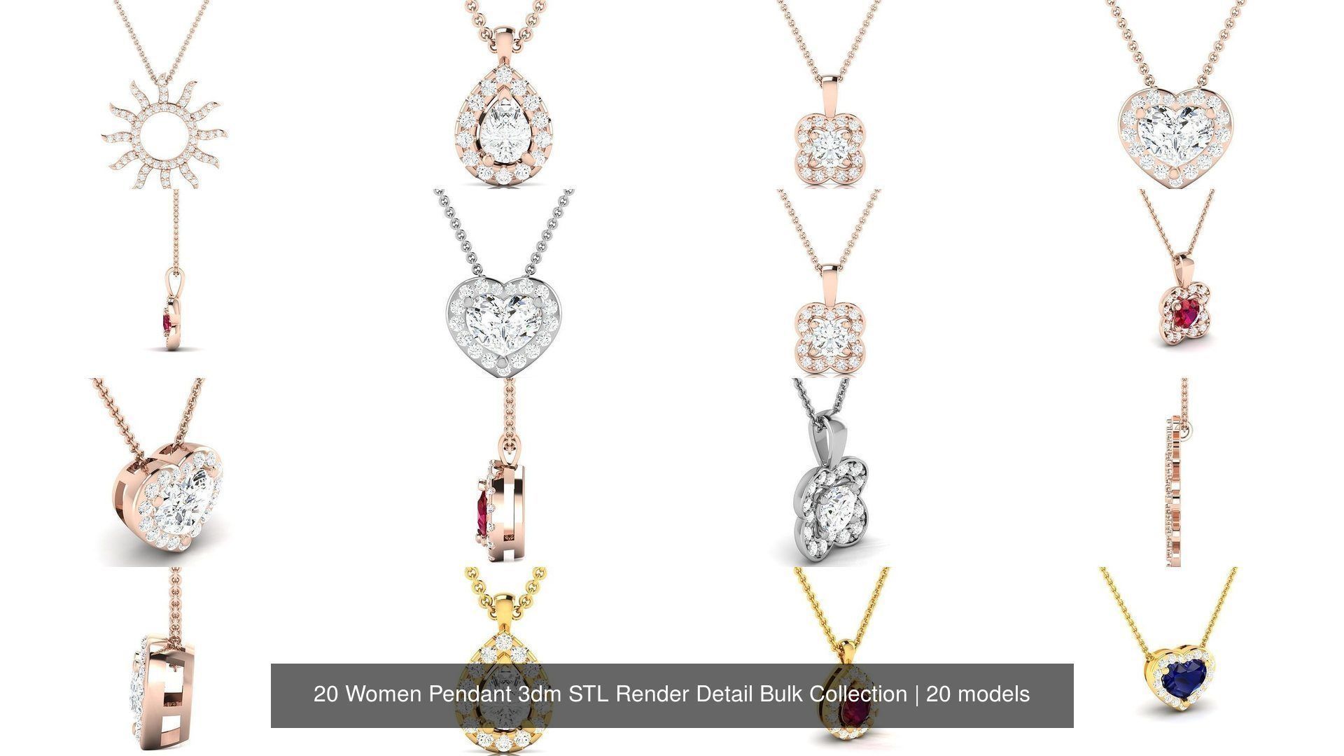 20 Women Pendant 3dm STL Render Detail Bulk Collection _3