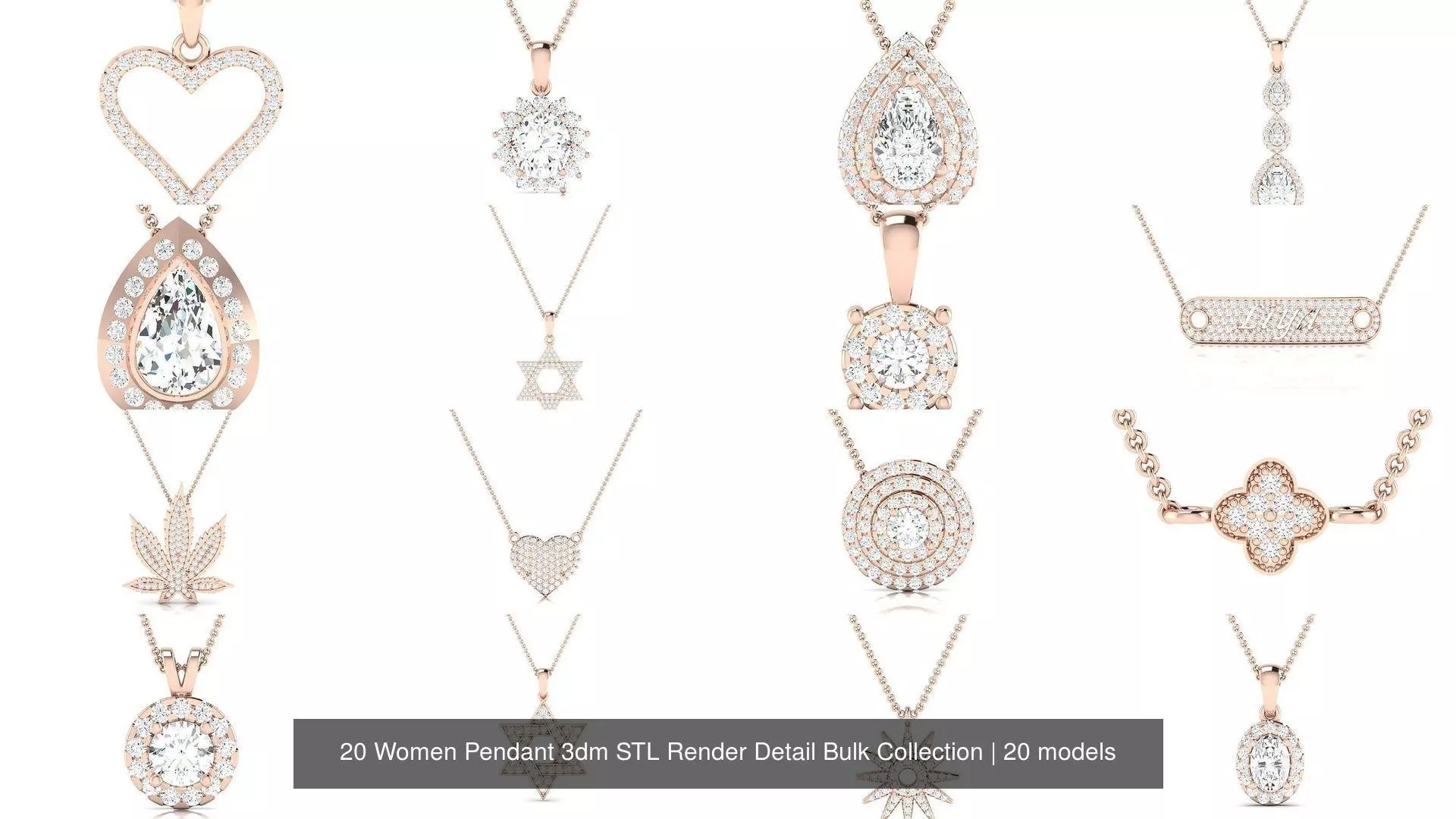 20 Women Pendant 3dm STL Render Detail Bulk Collection _0