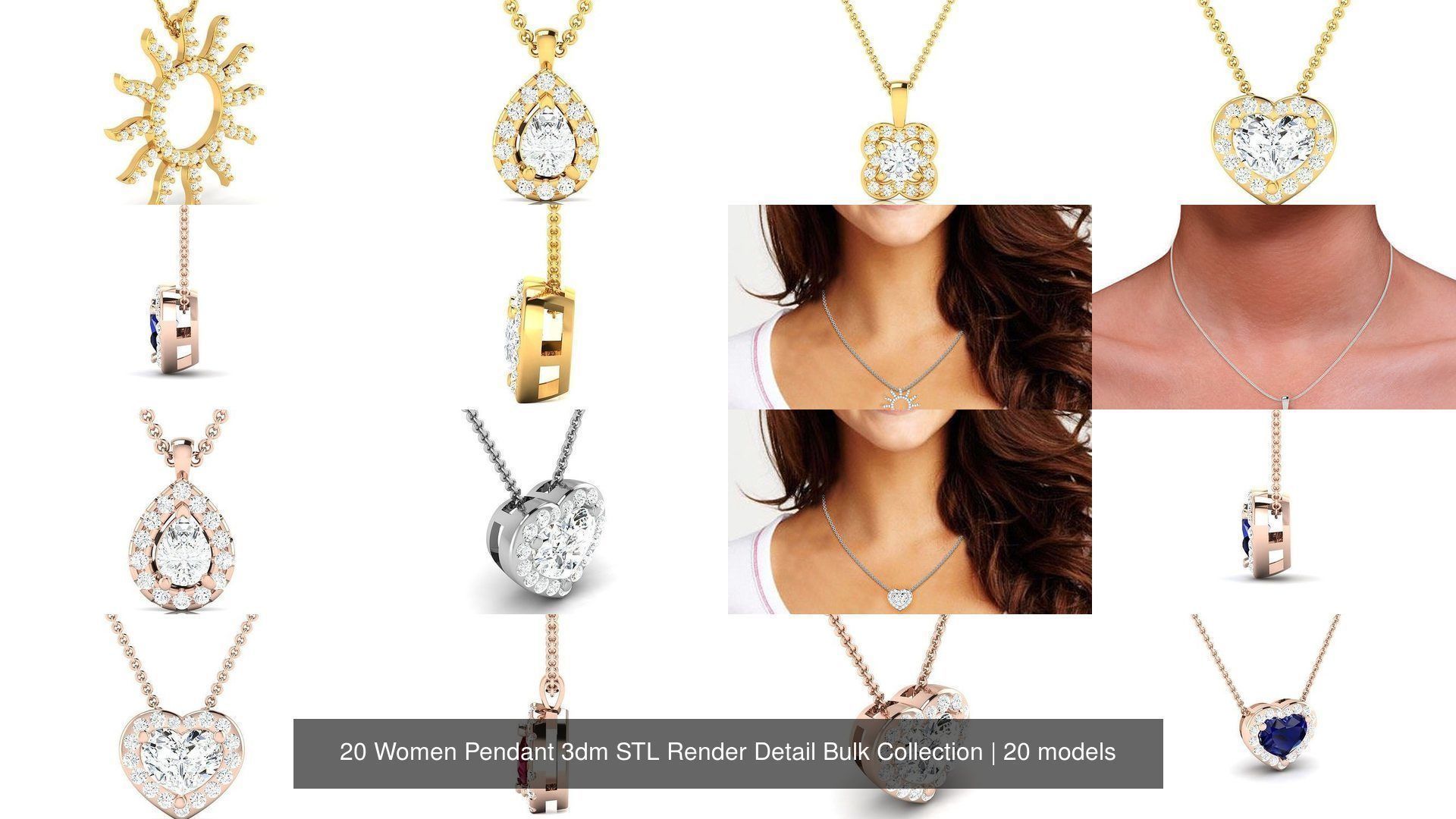 20 Women Pendant 3dm STL Render Detail Bulk Collection _4