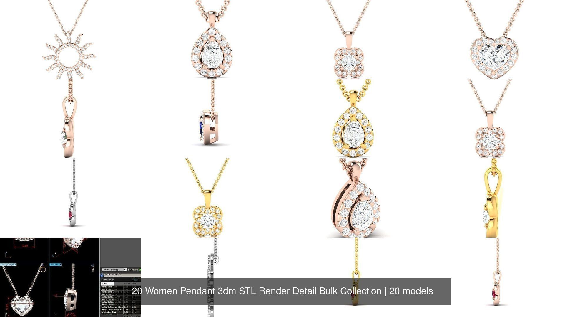 20 Women Pendant 3dm STL Render Detail Bulk Collection _2