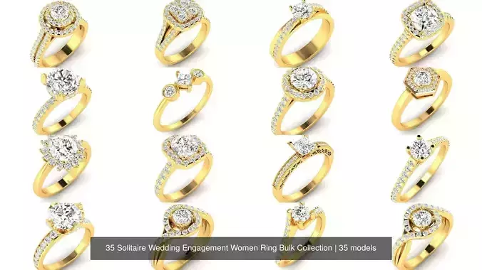 35 Solitaire Wedding Engagement Women Ring Bulk Collection 
