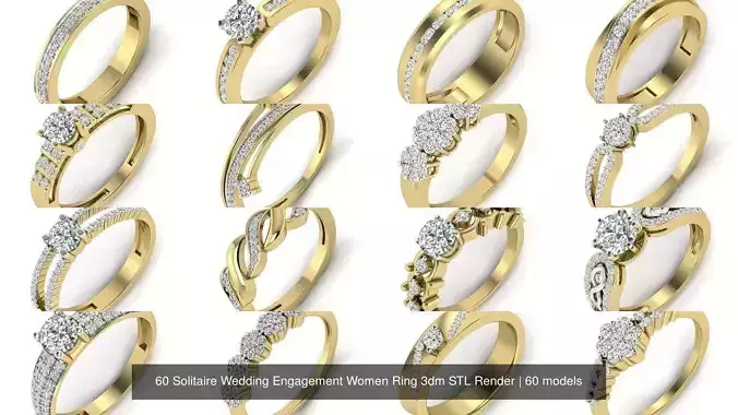 60 Solitaire Wedding Engagement Women Ring 3dm STL Render 3D Model Collection