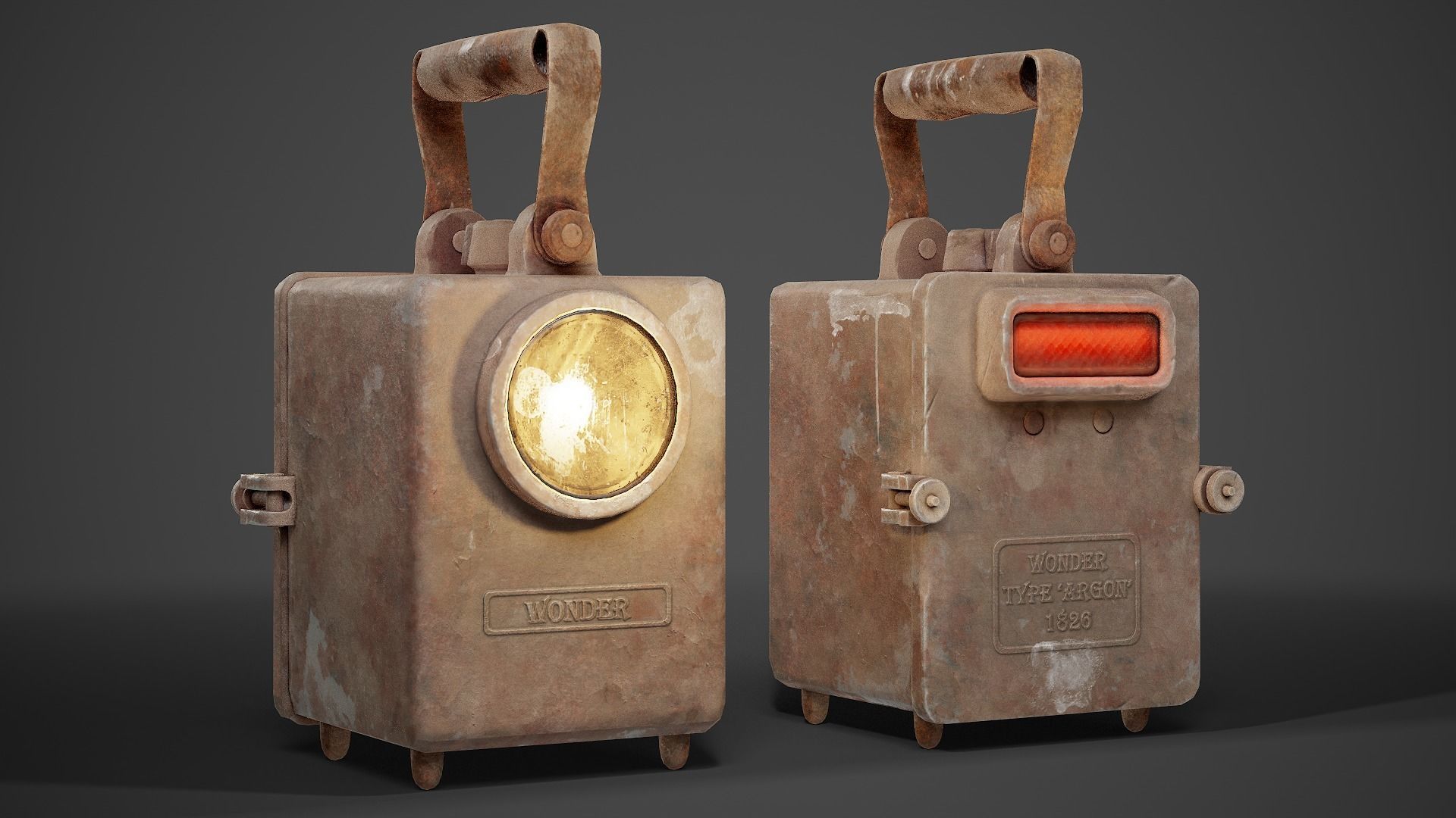 Old retro dirty damaged wonder lamp flashlight da1 Low-poly 3D model_1