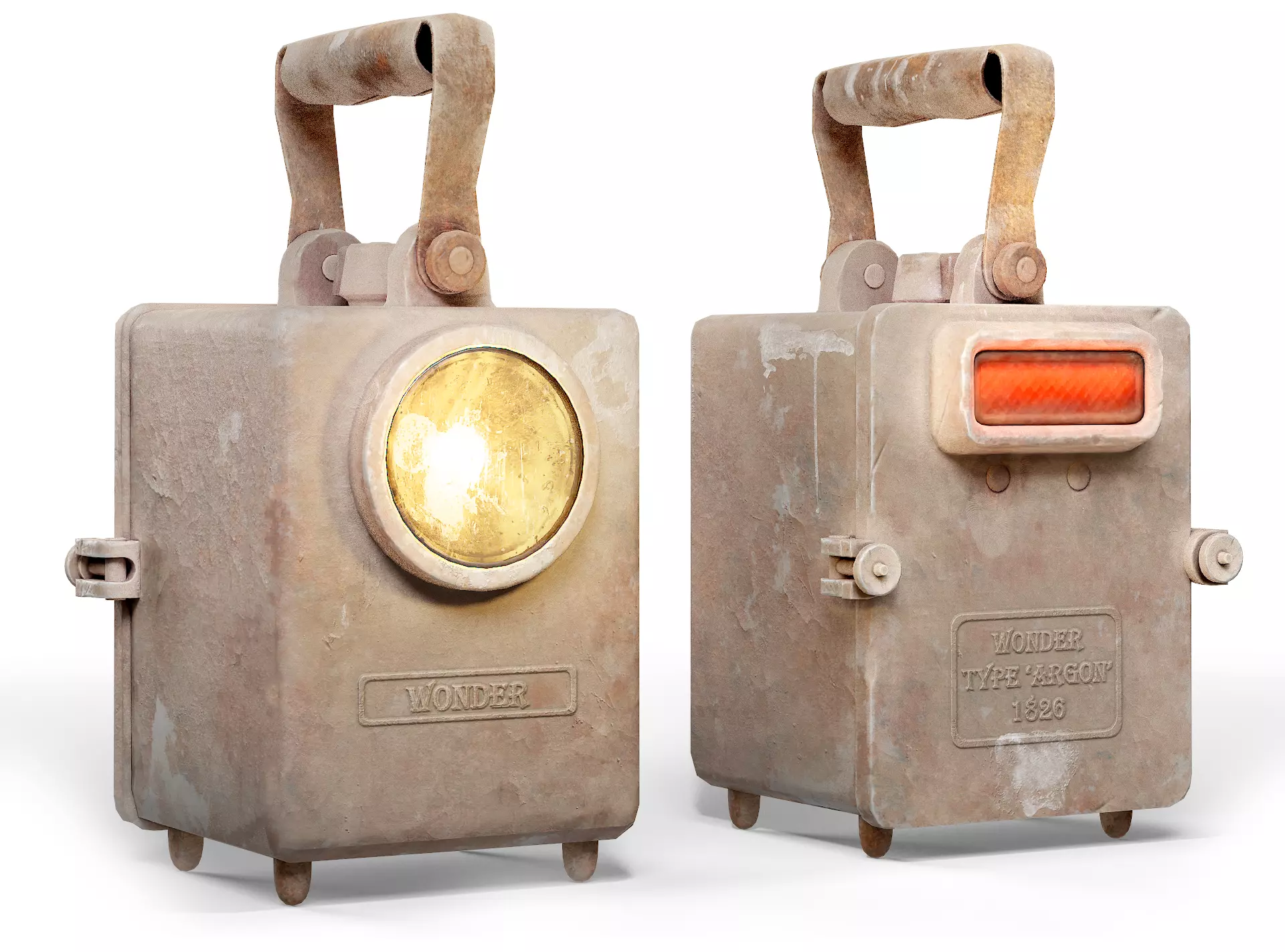 Old retro dirty damaged wonder lamp flashlight da1 Low-poly 3D model_0