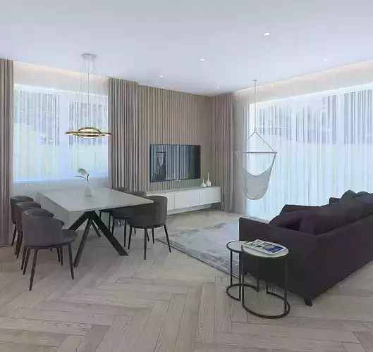 Wonderful living room with mirrored wall
