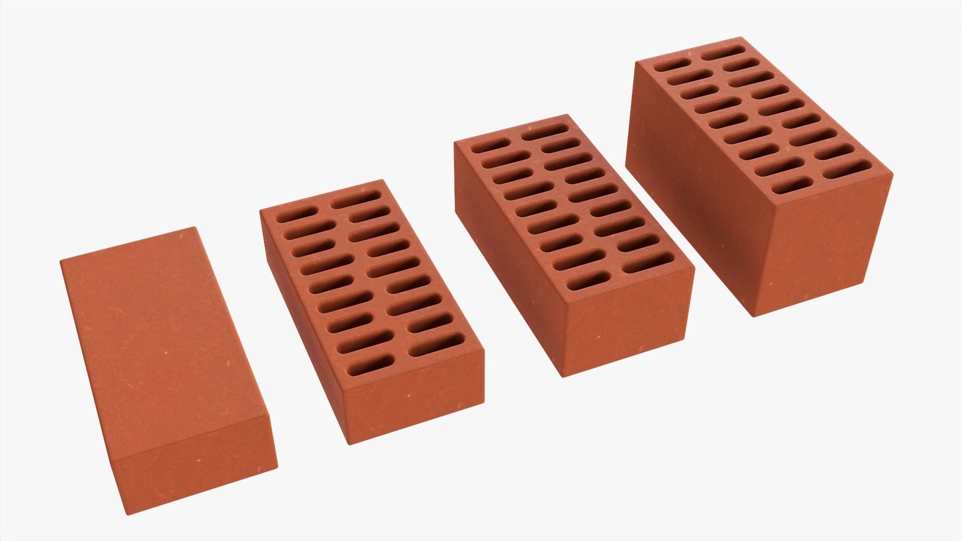 Clay bricks 4 types 3D model_1