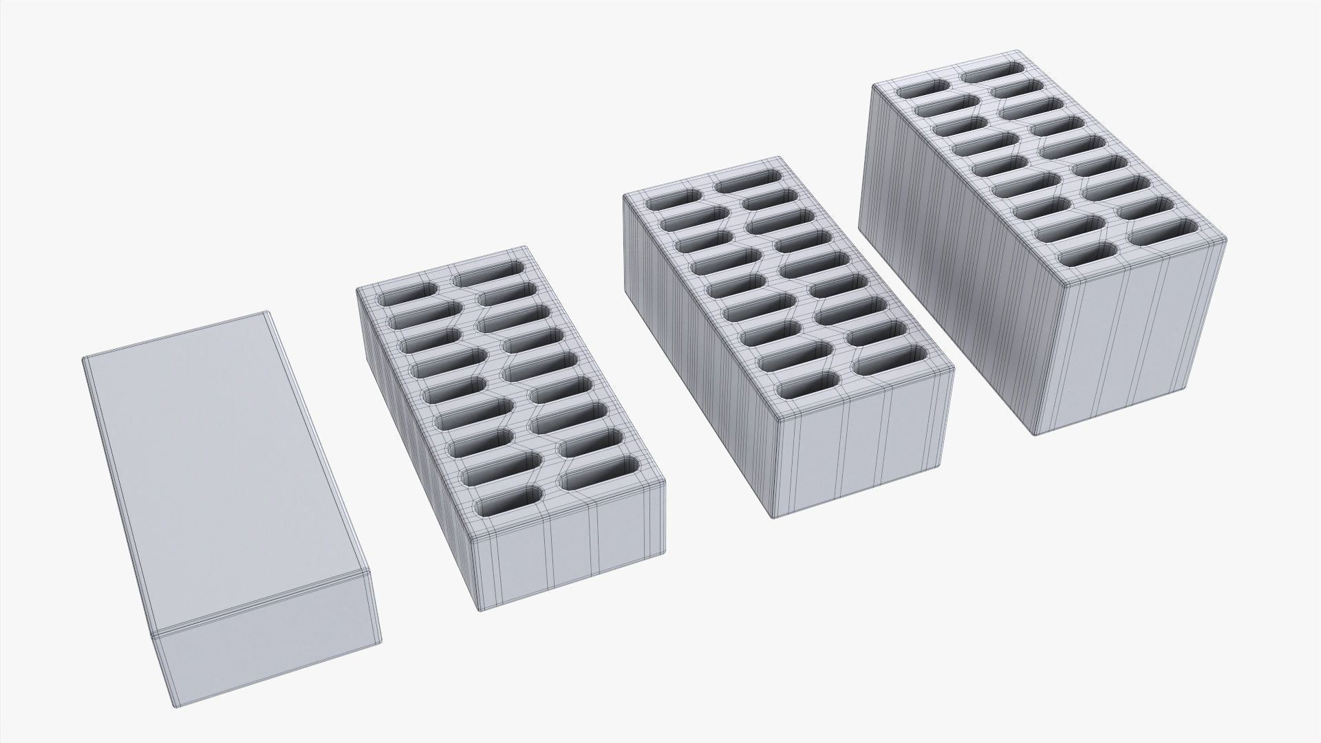 Clay bricks 4 types 3D model_6