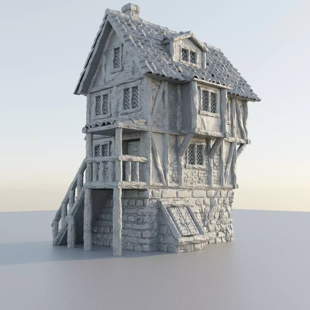 Shady Merchant House Tabletop Terrain 28 mm 3D print model_0