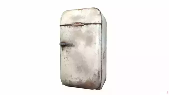 Old retro damaged white painted metallic freezer fridge da1 Low-poly 3D model