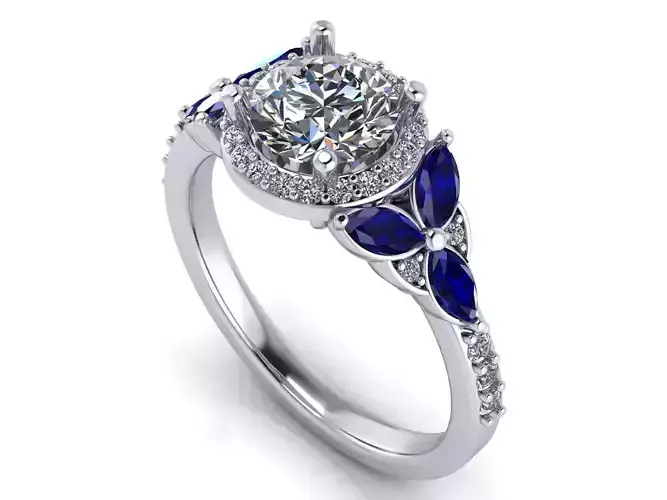 Engagement Ring - Round Diamond Marquise Sided Cocktail Ring