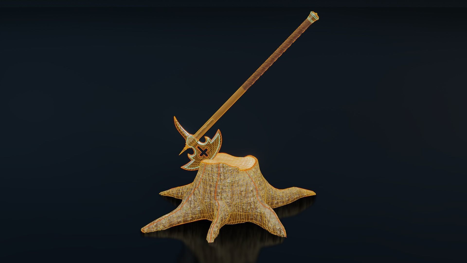 Low Poly Medieval Battle Axe with stump 3D Model PBR 3D model Low-poly 3D model_10
