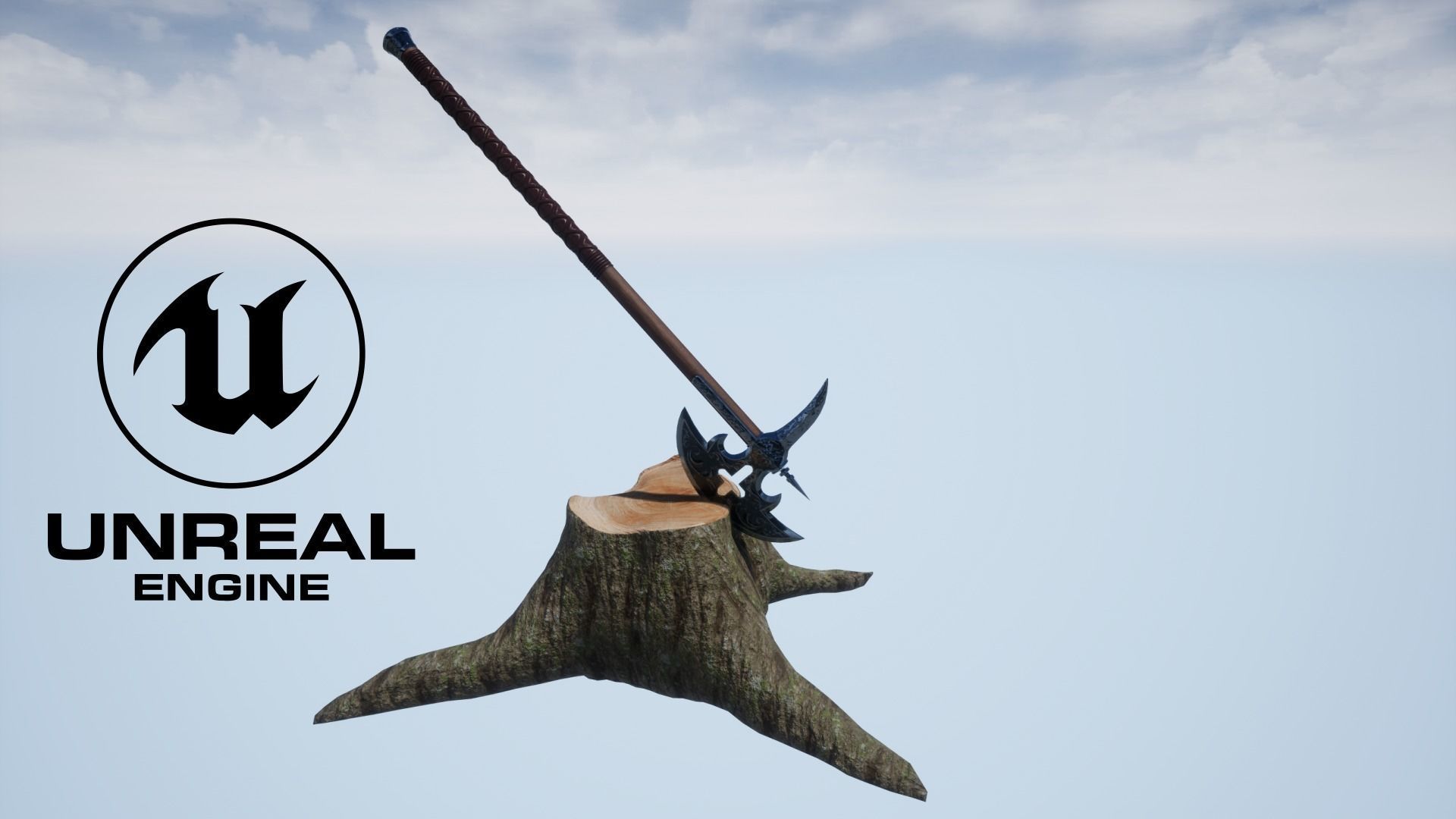Low Poly Medieval Battle Axe with stump 3D Model PBR 3D model Low-poly 3D model_16