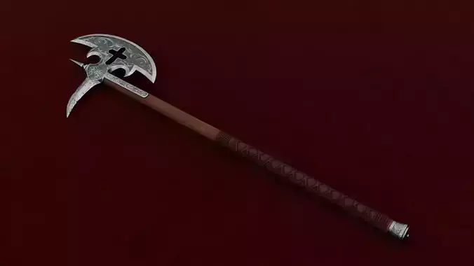 Low Poly Medieval Battle Axe with stump 3D Model PBR 3D model