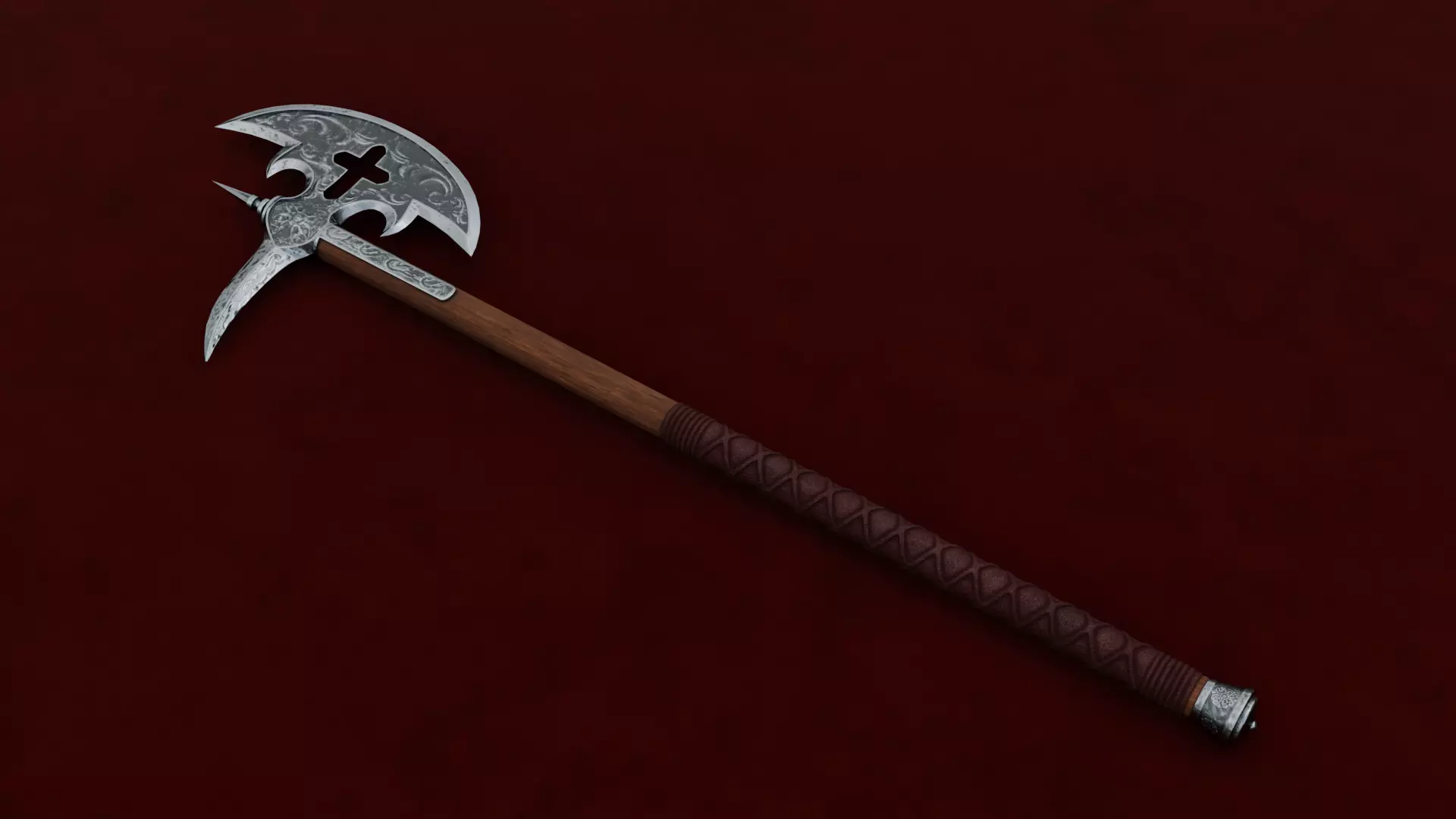 Low Poly Medieval Battle Axe with stump 3D Model PBR 3D model Low-poly 3D model_0