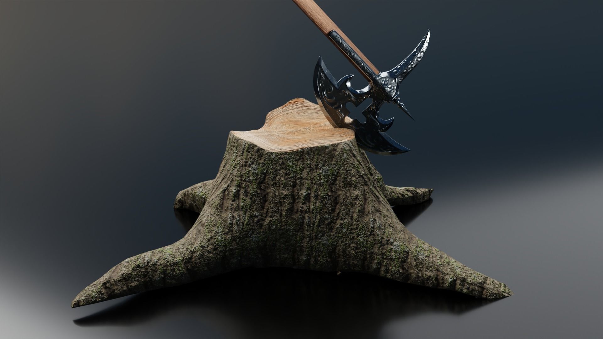 Low Poly Medieval Battle Axe with stump 3D Model PBR 3D model Low-poly 3D model_8