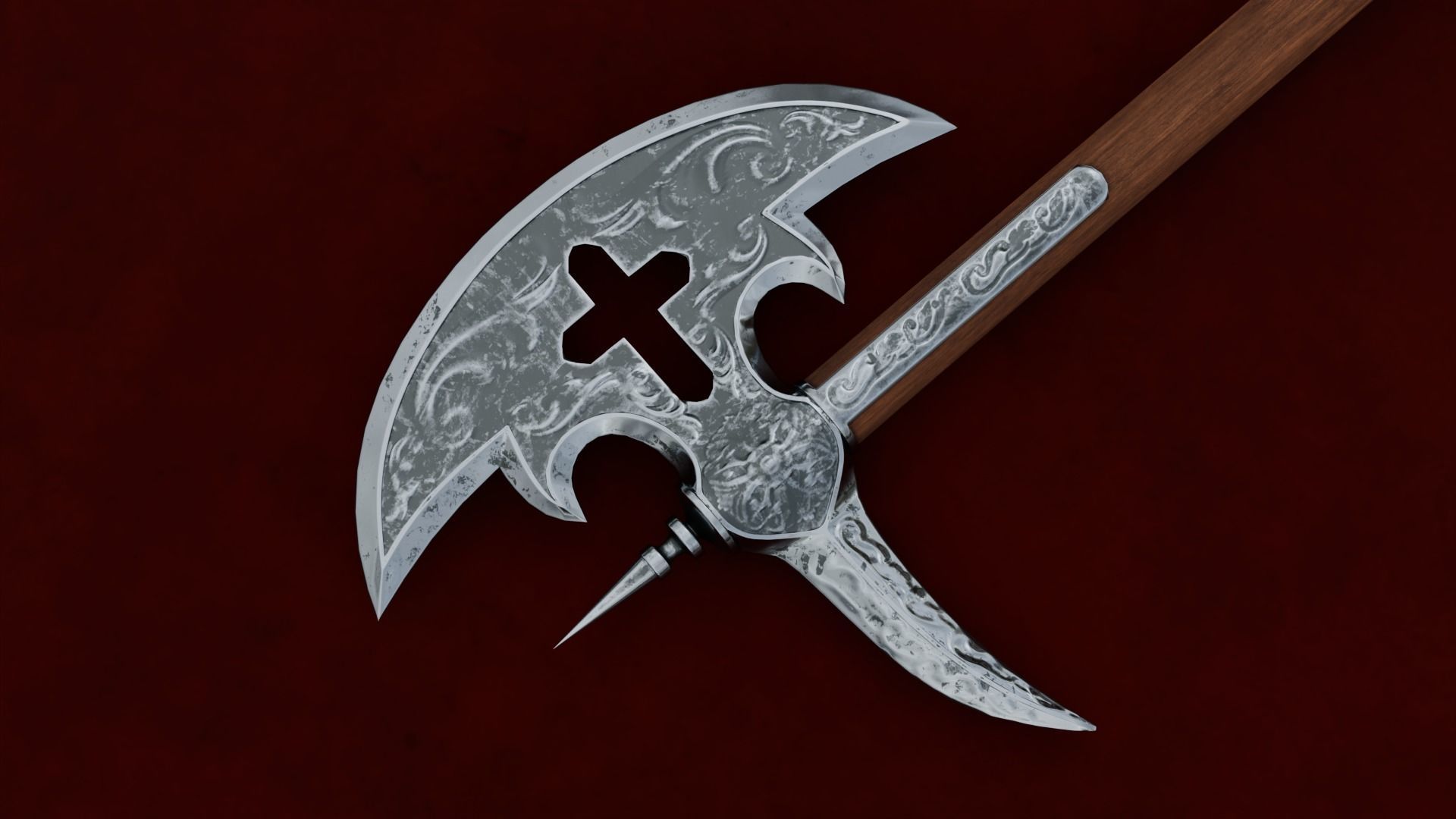 Low Poly Medieval Battle Axe with stump 3D Model PBR 3D model Low-poly 3D model_2