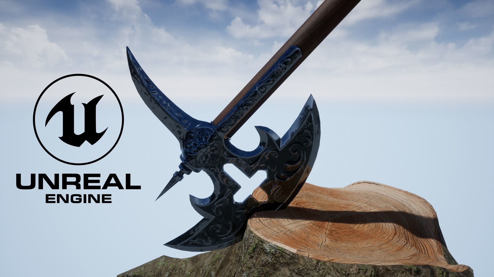 Low Poly Medieval Battle Axe with stump 3D Model PBR 3D model Low-poly 3D model_15