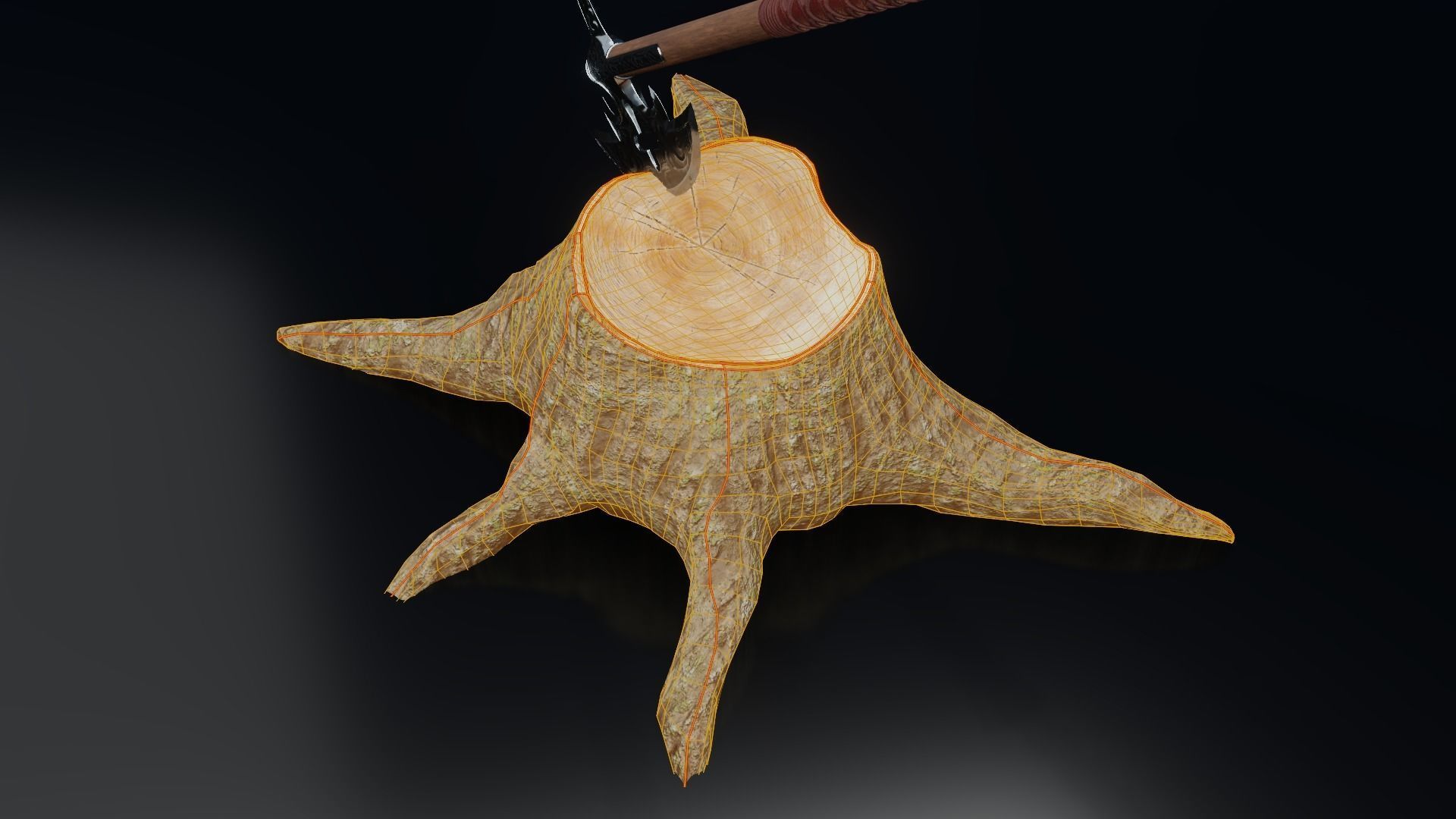 Low Poly Medieval Battle Axe with stump 3D Model PBR 3D model Low-poly 3D model_13