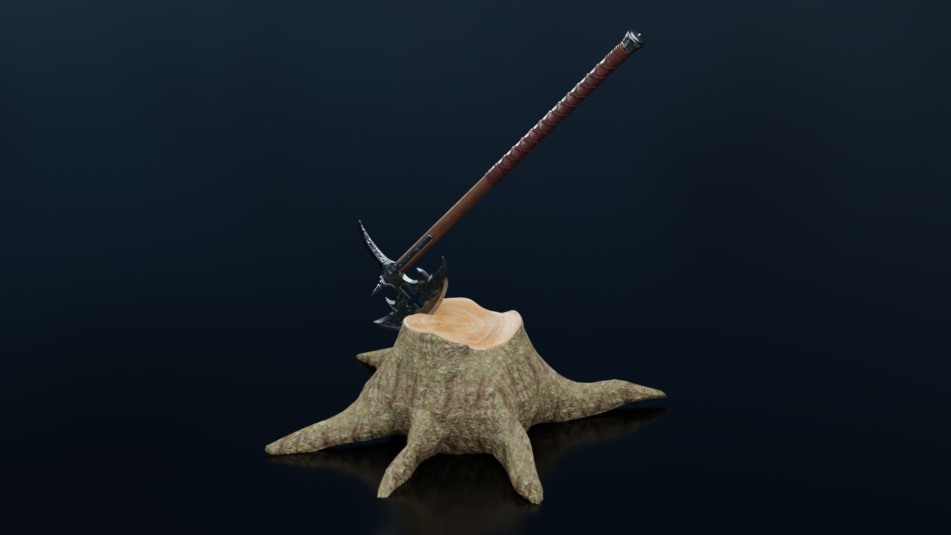 Low Poly Medieval Battle Axe with stump 3D Model PBR 3D model Low-poly 3D model_5