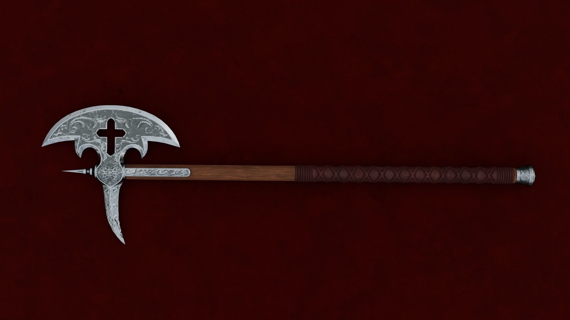 Low Poly Medieval Battle Axe with stump 3D Model PBR 3D model Low-poly 3D model_3