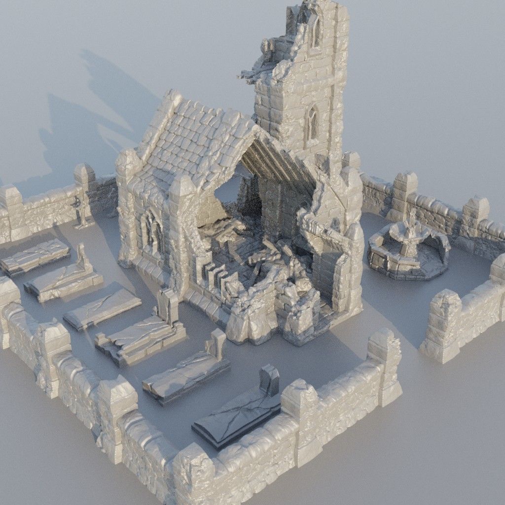 Ruined Small Church Tabletop Terrain 28 mm 3D print model_2