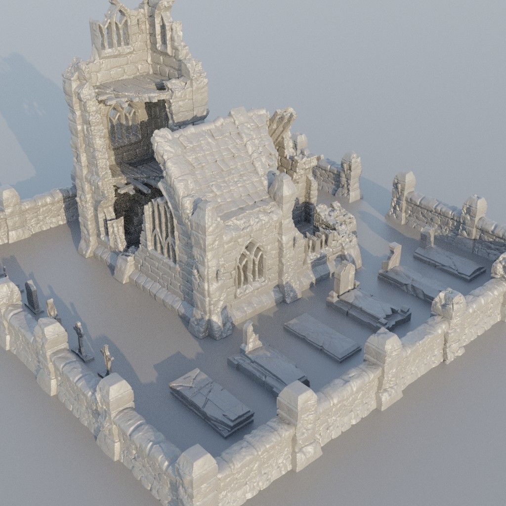 Ruined Small Church Tabletop Terrain 28 mm 3D print model_3