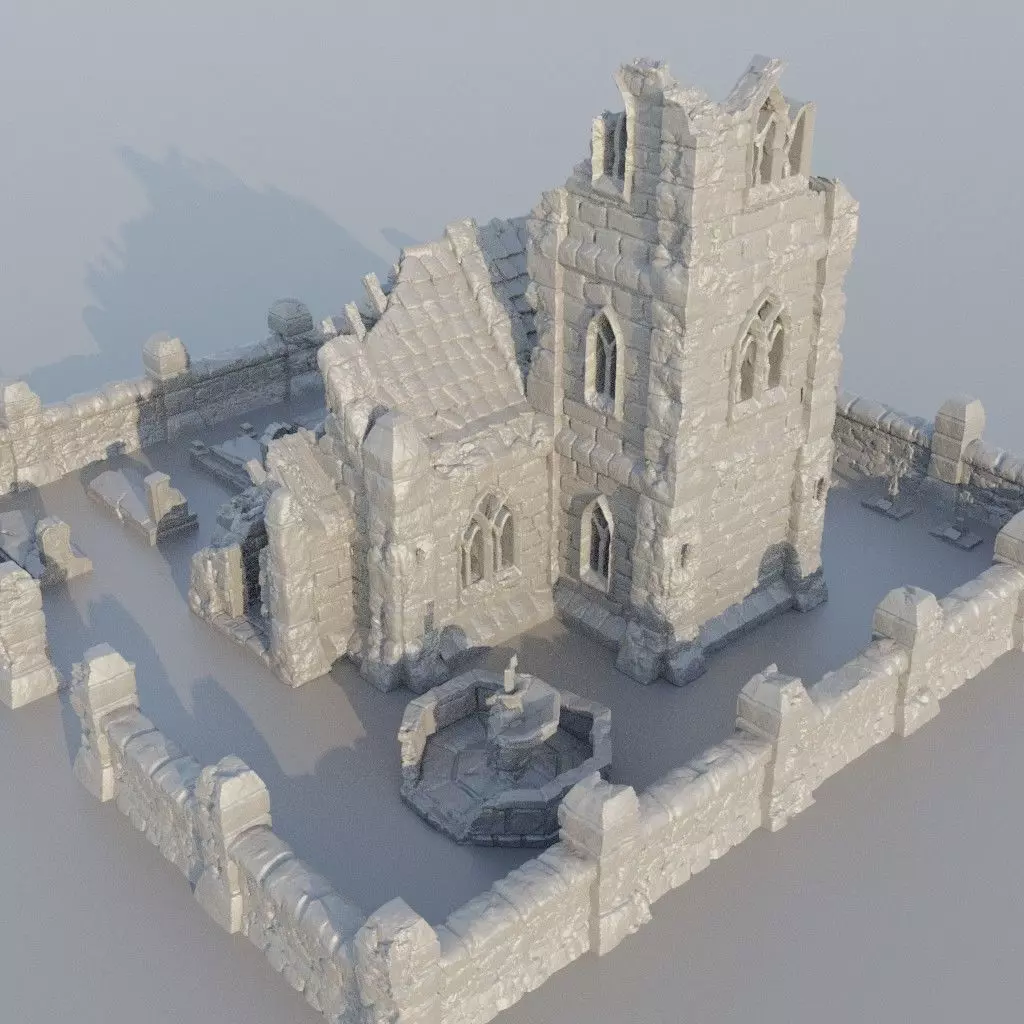 Ruined Small Church Tabletop Terrain 28 mm 3D print model_0