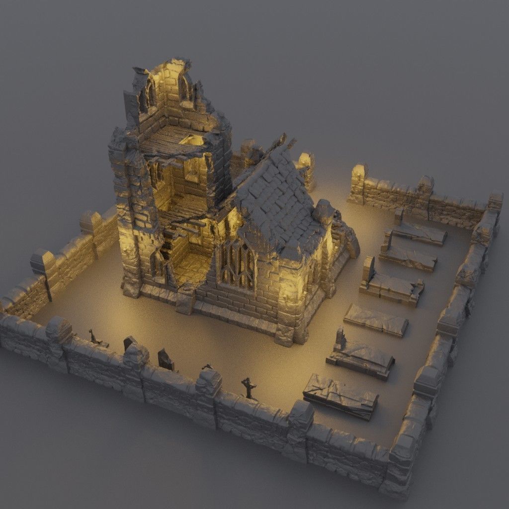Ruined Small Church Tabletop Terrain 28 mm 3D print model_5