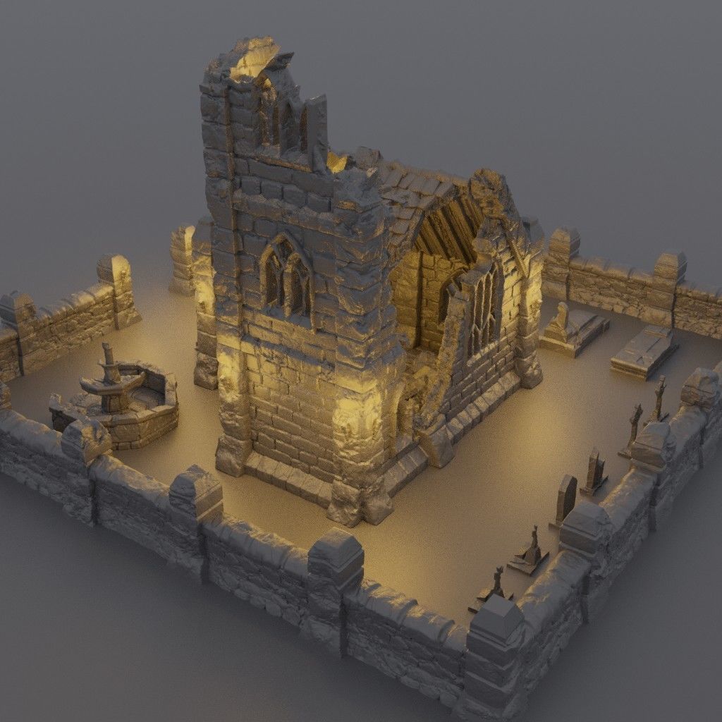 Ruined Small Church Tabletop Terrain 28 mm 3D print model_6