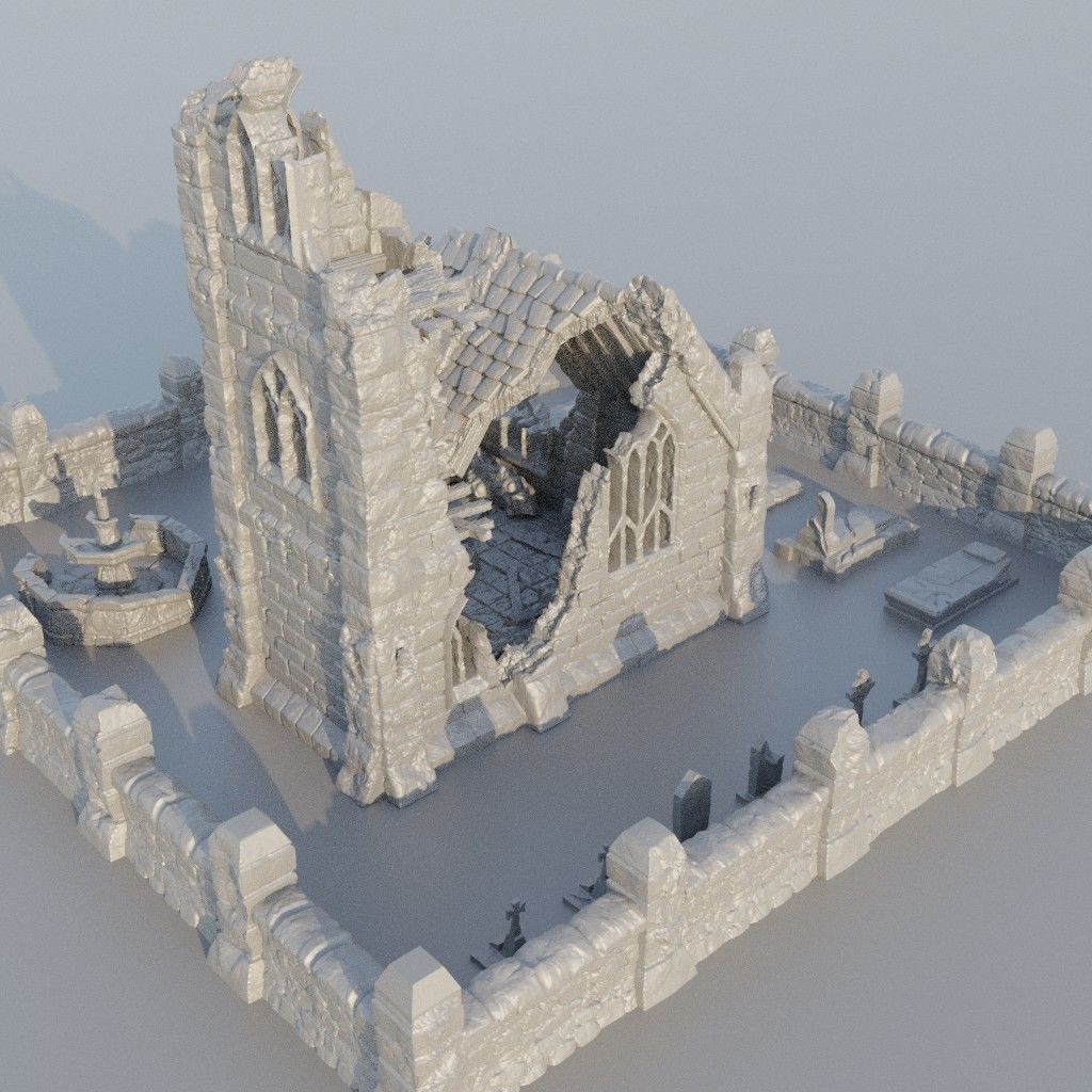 Ruined Small Church Tabletop Terrain 28 mm 3D print model_1