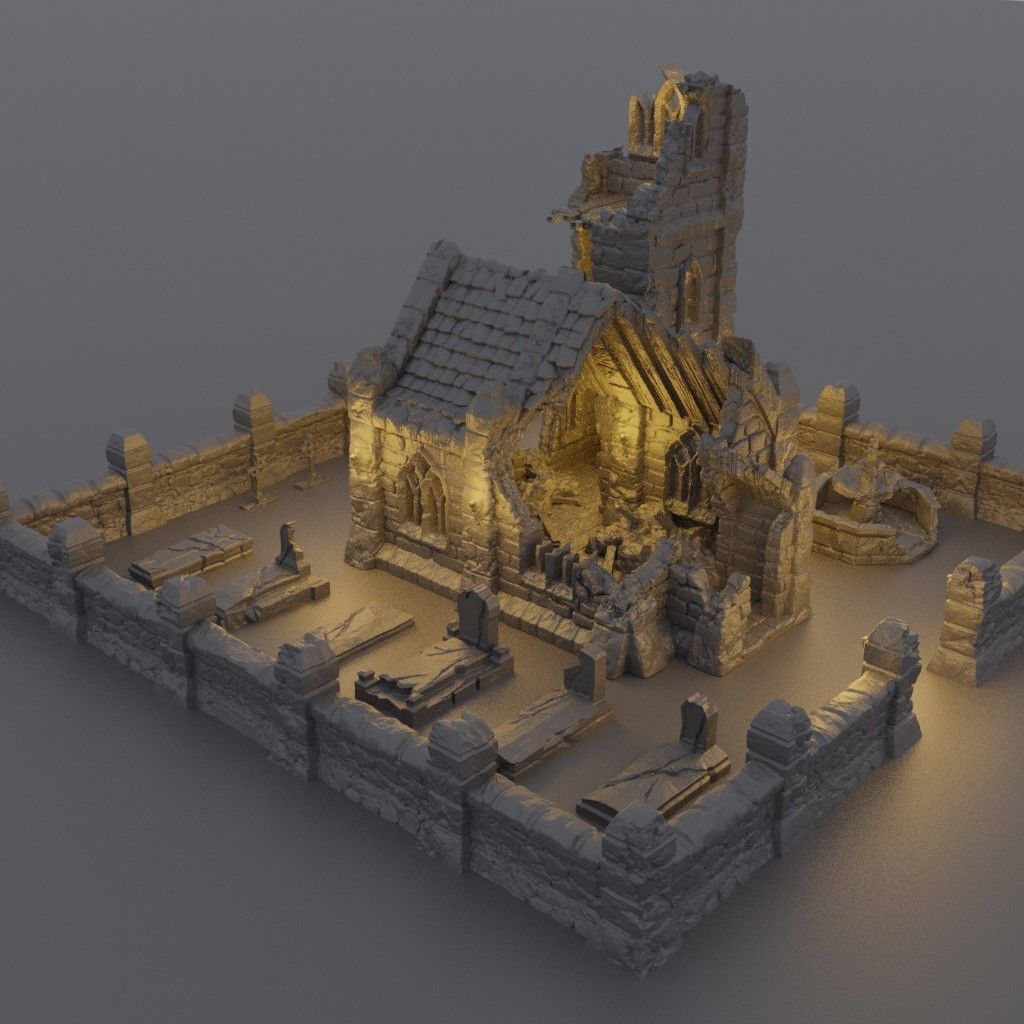 Ruined Small Church Tabletop Terrain 28 mm 3D print model_4