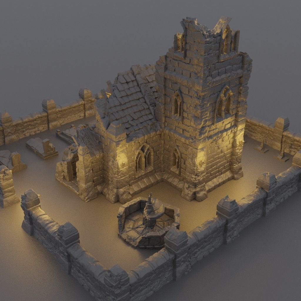 Ruined Small Church Tabletop Terrain 28 mm 3D print model_7