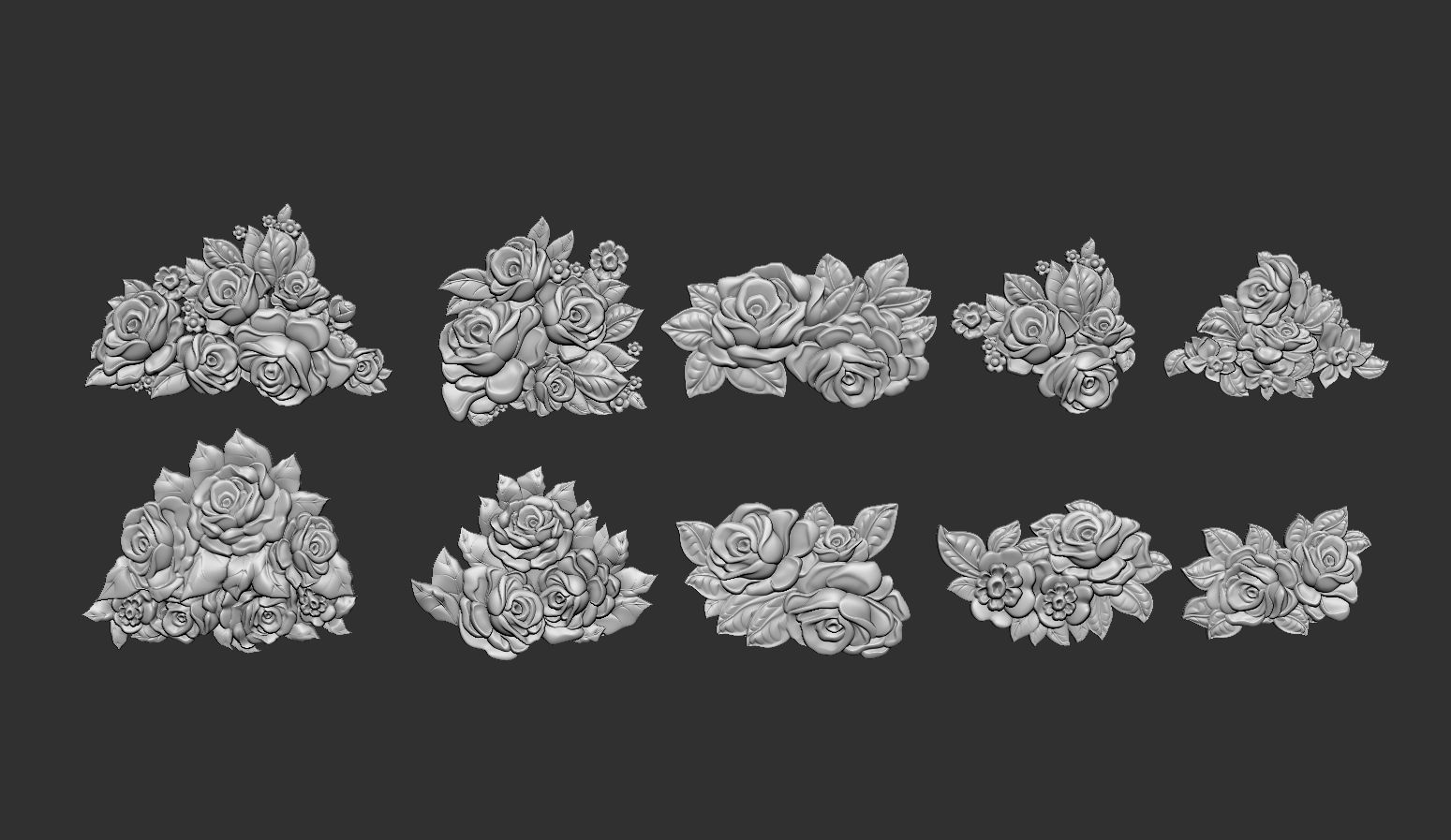 Bouquet of roses bas relief set 3D print model_1
