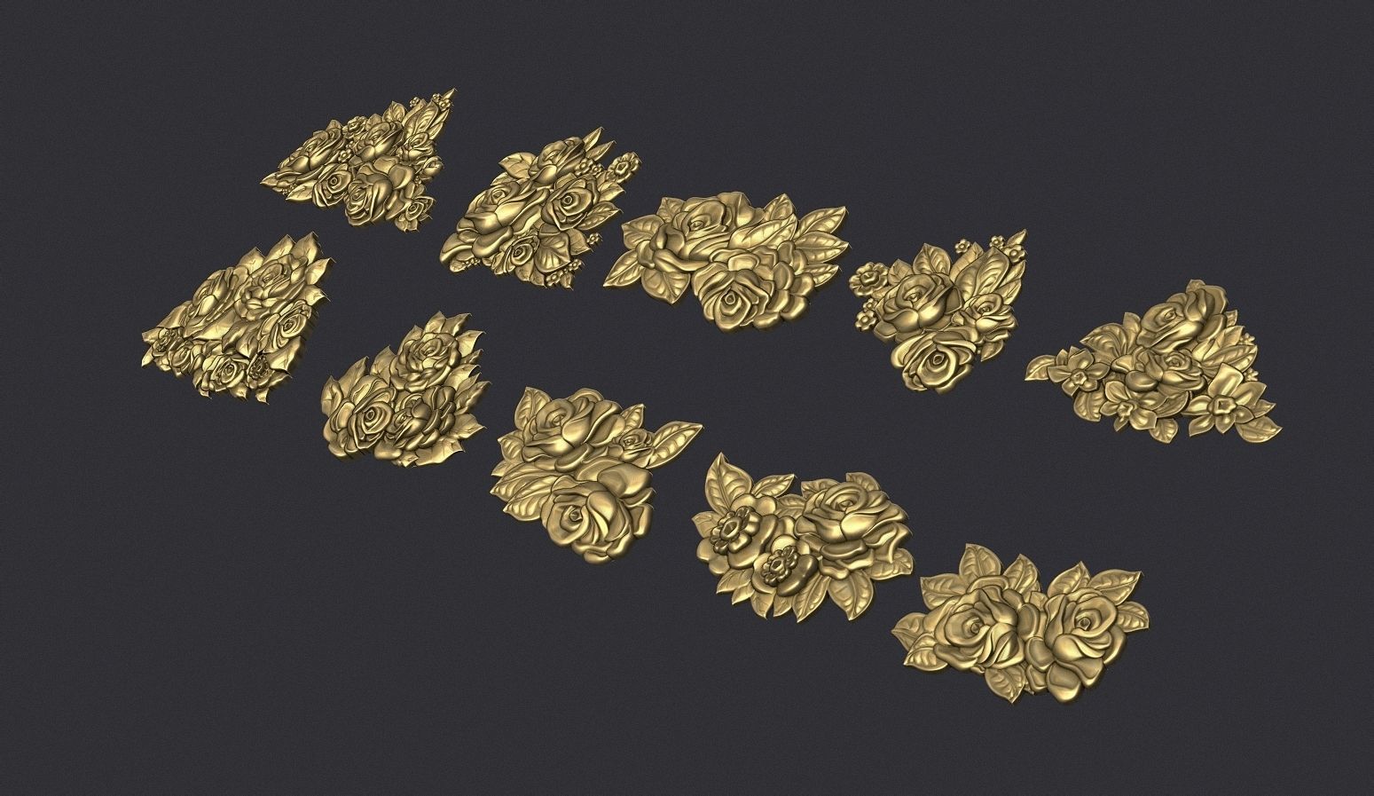 Bouquet of roses bas relief set 3D print model_2