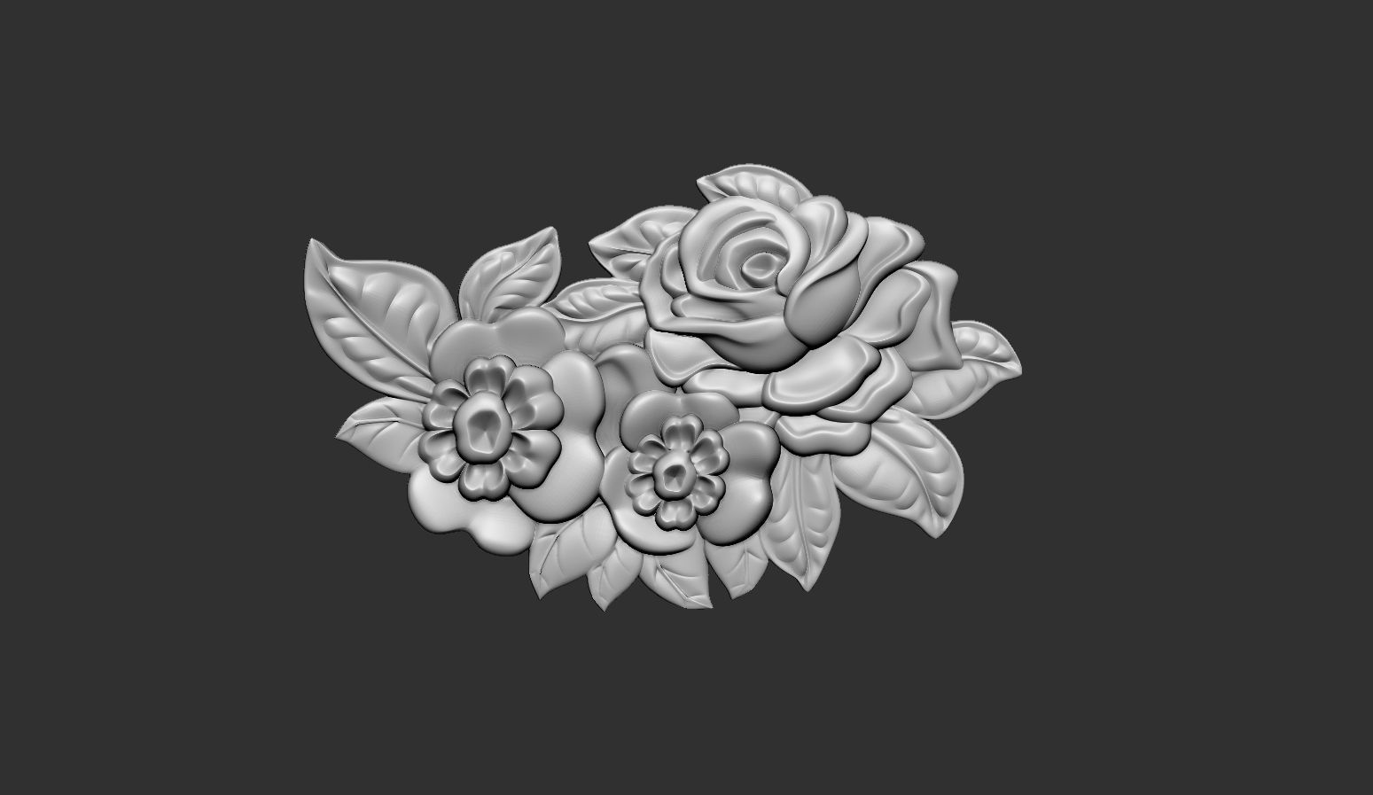 Bouquet of roses bas relief set 3D print model_12