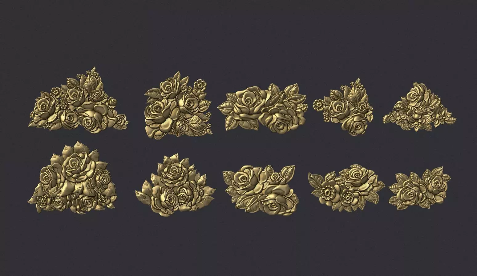 Bouquet of roses bas relief set 3D print model_0