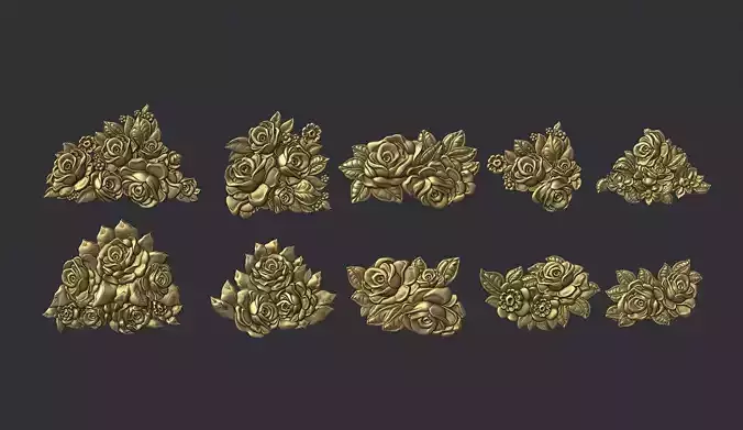 Bouquet of roses bas relief set 3D print model