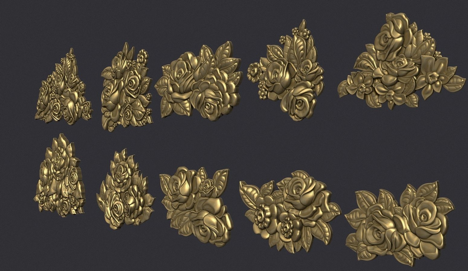 Bouquet of roses bas relief set 3D print model_3